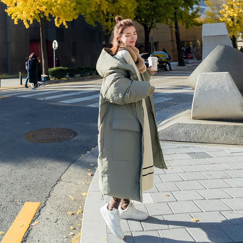 

Photo Shoot 2019 Winter New Style Cotton Coat Korean-style Loose-Fit Hooded Long over-the-Knee Versatile Cotton Overcoat Women J