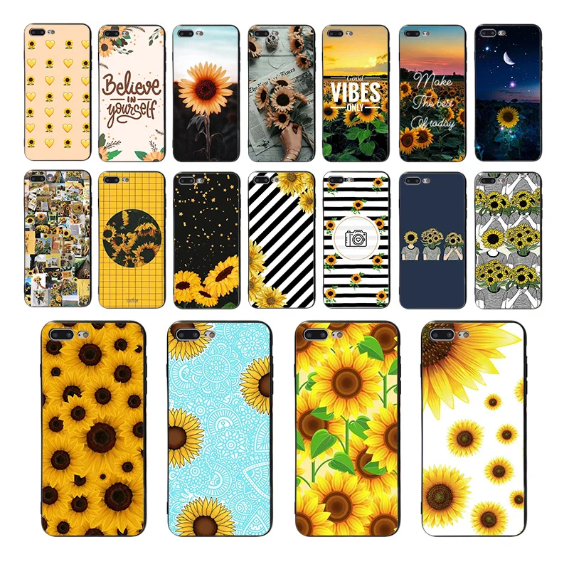 

Sunflower art pattern print Soft phone case for iphone 8 7 6s 6 plus 11 pro max X XS XR cover 5 se 5s 10 TPU luxury shell Coque