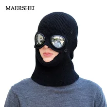 Зимние шапки в шляпе и очках Skullies Beanies Зимние шапки для мужчин женский шерстяной шарф головные уборы, Балаклава маска Knitted шапка вязаная