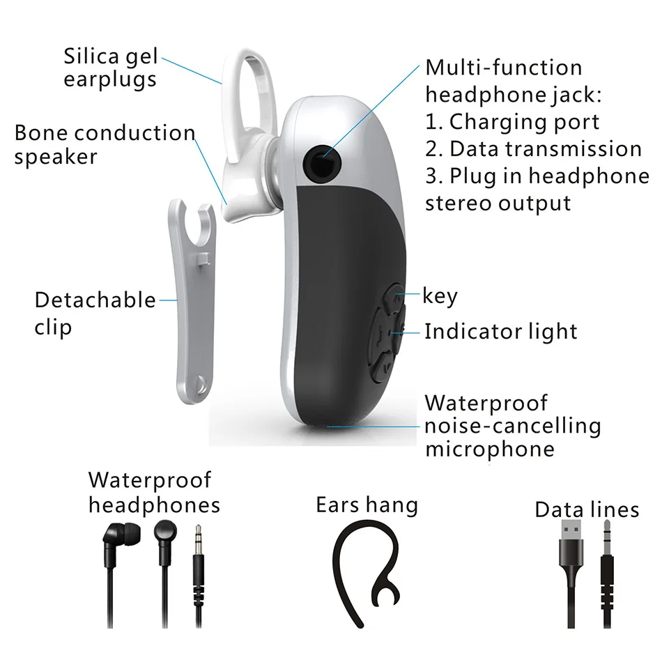 Mp3-плеер Eearbuds водонепроницаемые 8 Гб 5,0 Bluetooth наушники для плавания/вождения/бега/работы Беспроводные Наушники Гарнитура костной проводимости