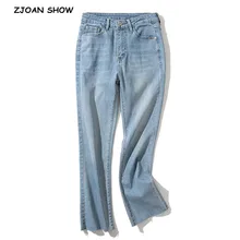 Осень высокая талия обтягивающие микро расклешенные джинсы винтажные женские до щиколотки джинсовые штаны повседневные штаны на молнии синий черный