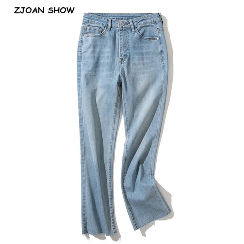 

2019 Autumn High Waist Skinny Micro Flare Jeans Vintage Women Ankle-length Denim Pants Casual Zipper Trousers Blue Black