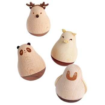 

Wooden Cartoon Animal Tumbler Ornament Office Desktop Decoration Decompression Toy Birthday Gift for Kids and Adults