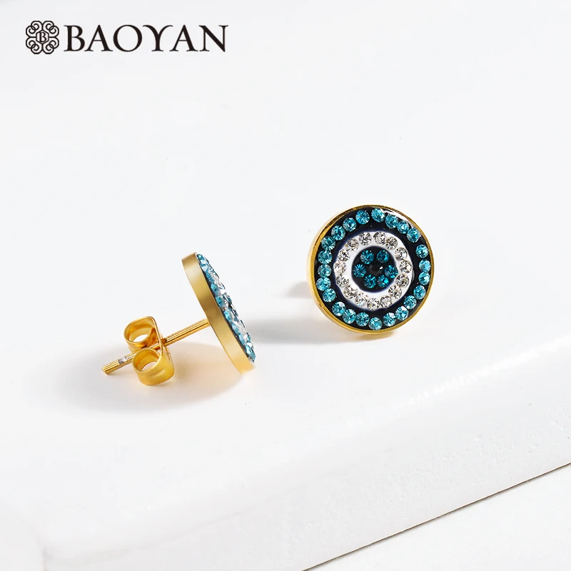 Baoyan, опт, стразы, серьги, голубые, белые, сглаза, серьги, розовое золото/серебро, нержавеющая сталь, серьги-гвоздики для женщин