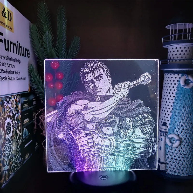 Berserk Guts Anime Led Light 3D Illusion RGB Night Lights Lamp Birthday Neon Gift For Friend Bedroom Manga Table Desk Decoration nursery night light