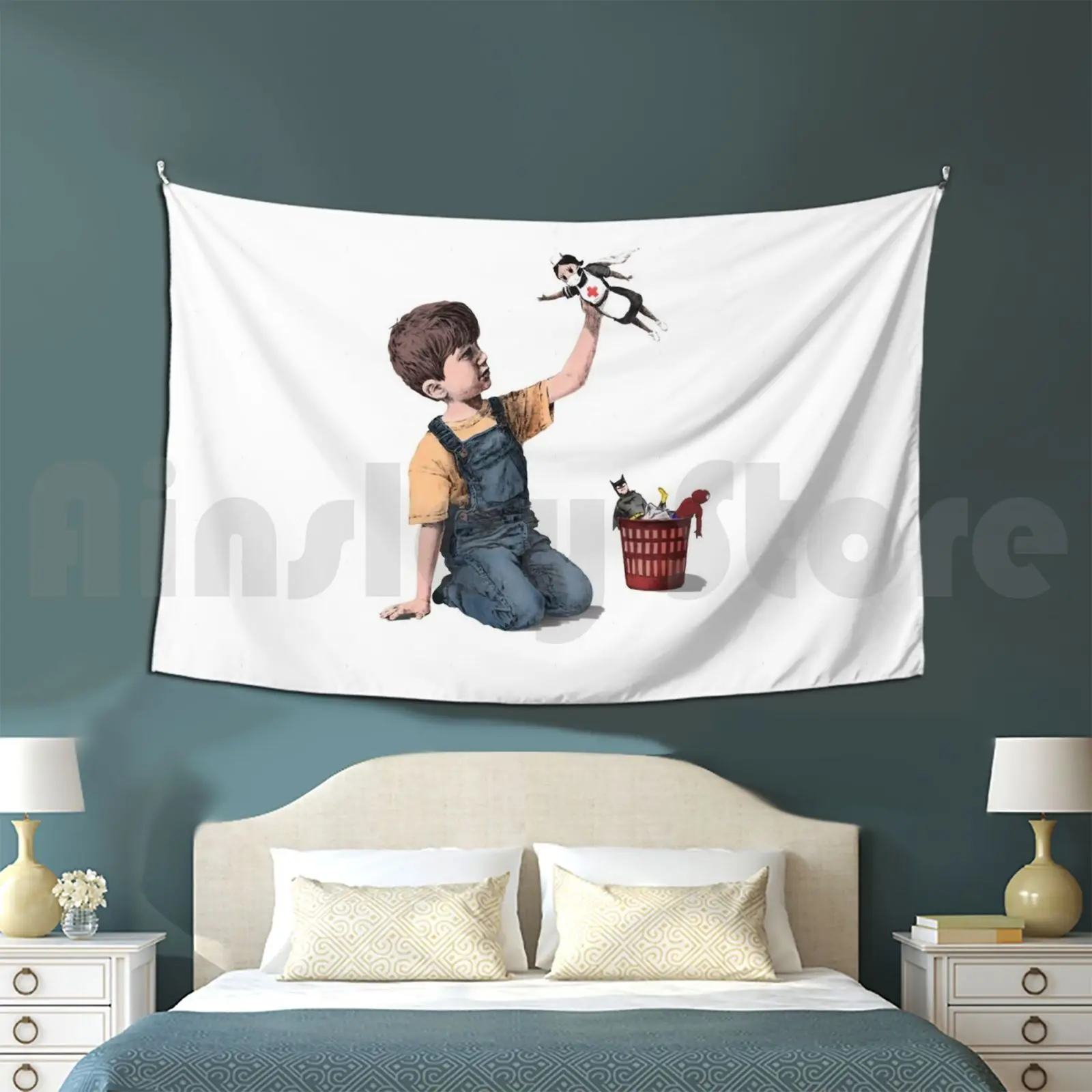 Banksy-"Game Changer", Infermiera Super Hero (Colorato) Arazzo Soggiorno Camera Da Letto 73 Banksy Super Hero Nurse Street