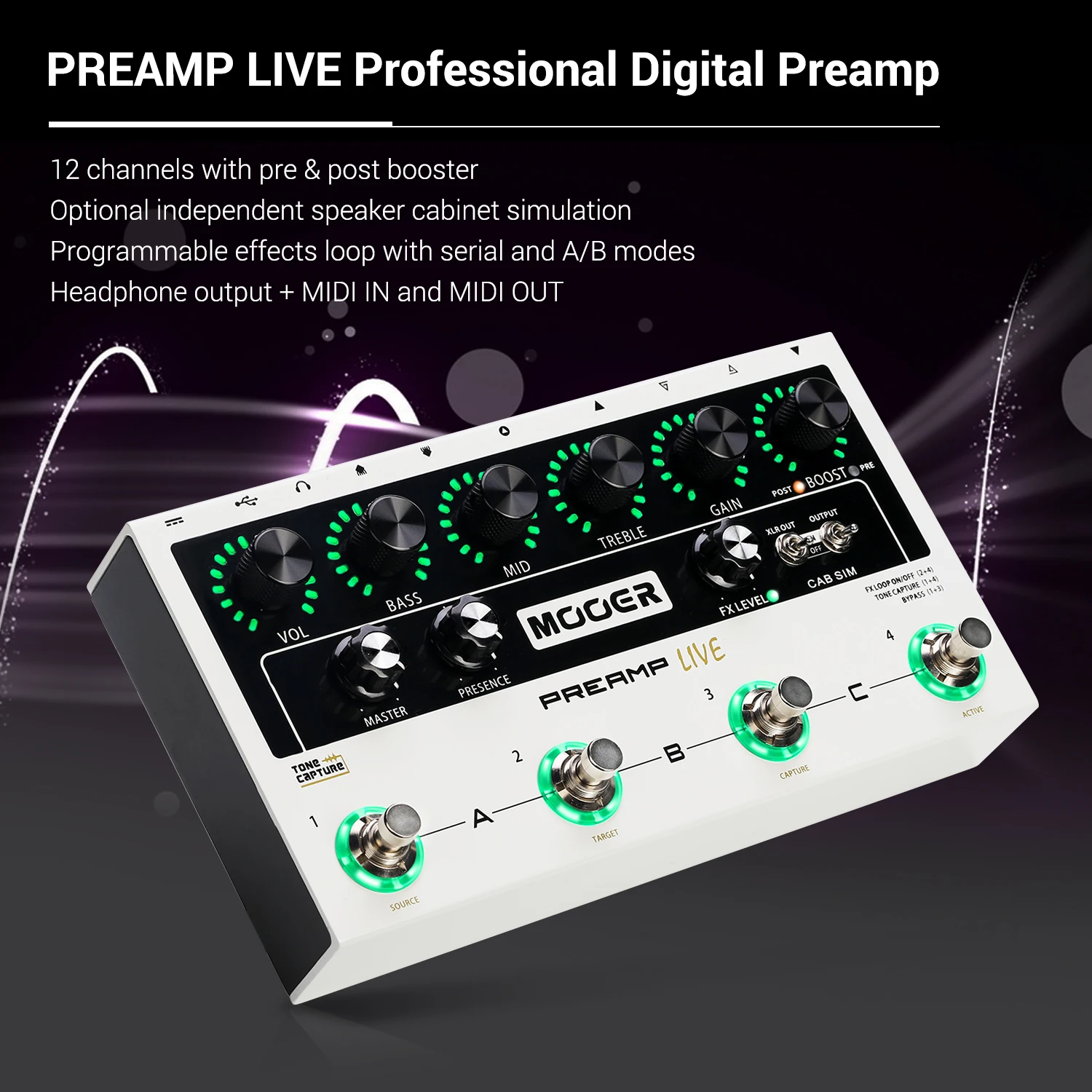 MOOER предусилитель LIVE профессиональная цифровая педаль предусилителя 12 каналов Pre& Post усилитель динамик кабинет моделирование