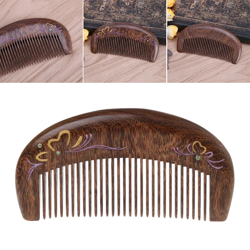 Pente de Cuidados com o Cabelo Artesanal de Madeira Antiestático Natural Esculpida Sândalo Pentes 3 Pente de cuidados com o cabelo antiestático