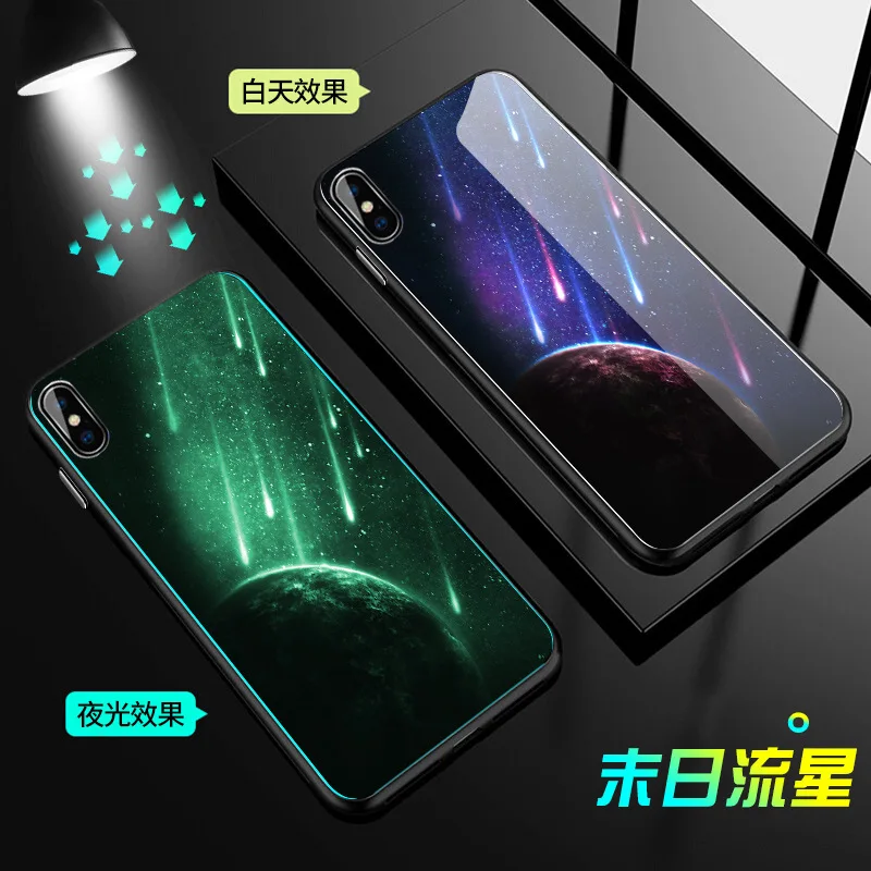 Световой закаленное Стекло чехол для iphone 6, 6 S, 7, 8plus, чехол на заднюю панель для iphone X XR XS для iphone 11 Pro Max чехол Крышка