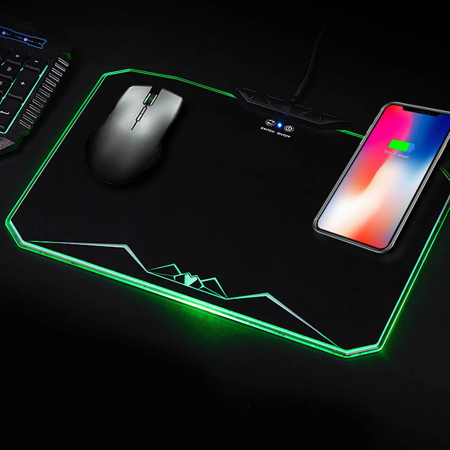 Игровой светодиодный коврик для мыши Vococal RGB геймерский с беспроводным зарядным
