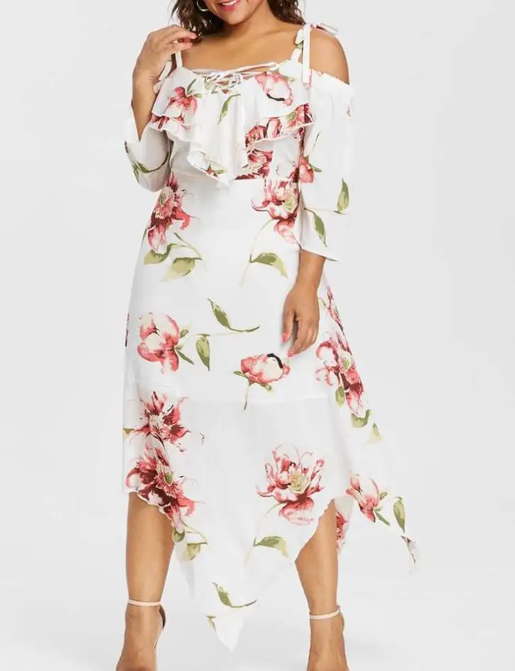 

Spring And Summer Europe And America WOMEN'S Dress Hot Selling Irregular Large Size Camisole Sexy Dress 7 Points Sleeve Printed