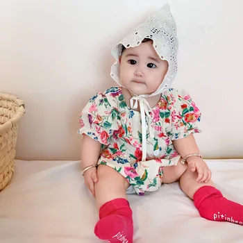 

Baby Girls Rompers Baby Clothes Bodysuits Short Sleeve Purple Flower Rompers New 2020 Summer Infant Girls Bodysuit