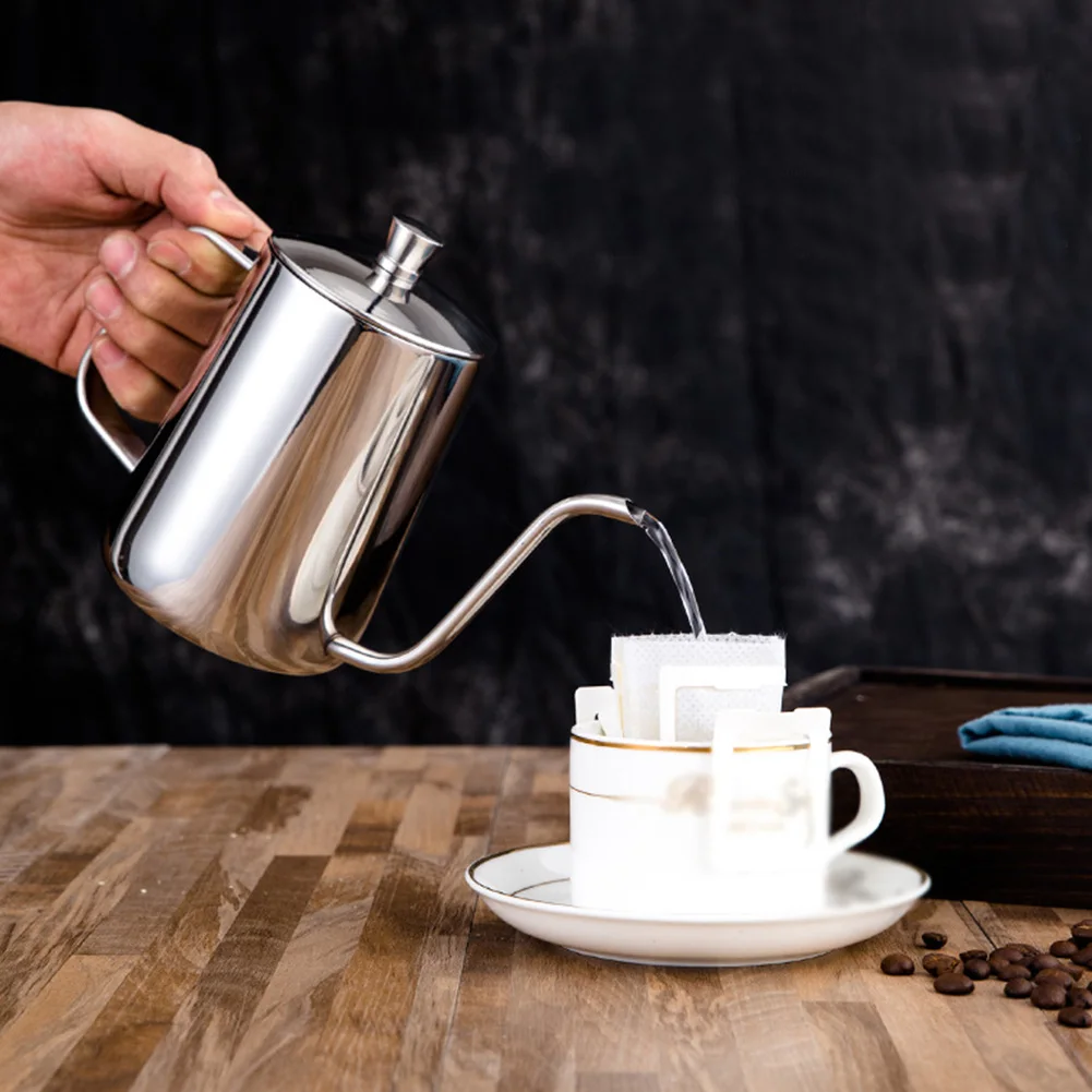 Hand Grip Long Spout Stainless Steel Non Stick Dripper Coffee Pot Anti Corrosion Tea Tools Kitchen Pour Home With Lid Portable