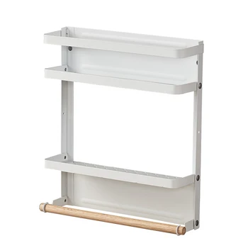 

Heavy Duty Condiment Rustproof Towel Holder Folding Storage Magnetic Refrigerator Rack Iron Shelf Seamless With Hooks For Snacks