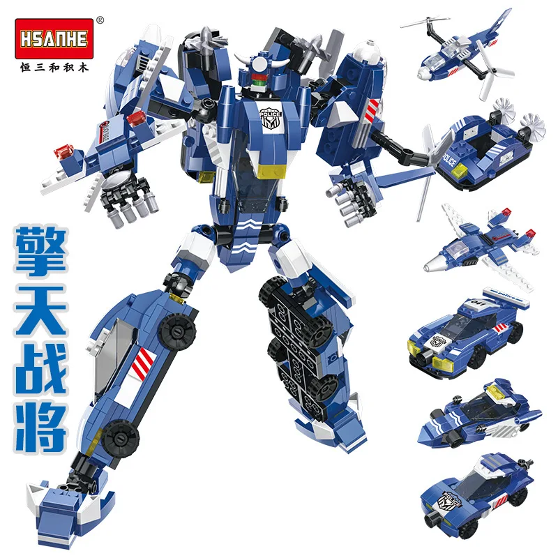 

HSANHE Building Blocks Deformation Robot Series of 6-in-1 Police Giant Cops Children'S Educational Toy 6248