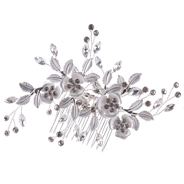 Hair Combs Модный серебряный свадебный цветок с кристаллами ободки для волос украшения для волос свадебные волосы лоза головной убор Тиара Свадебные аксессуары для волос ручной работы - Окраска металла: Hair Combs