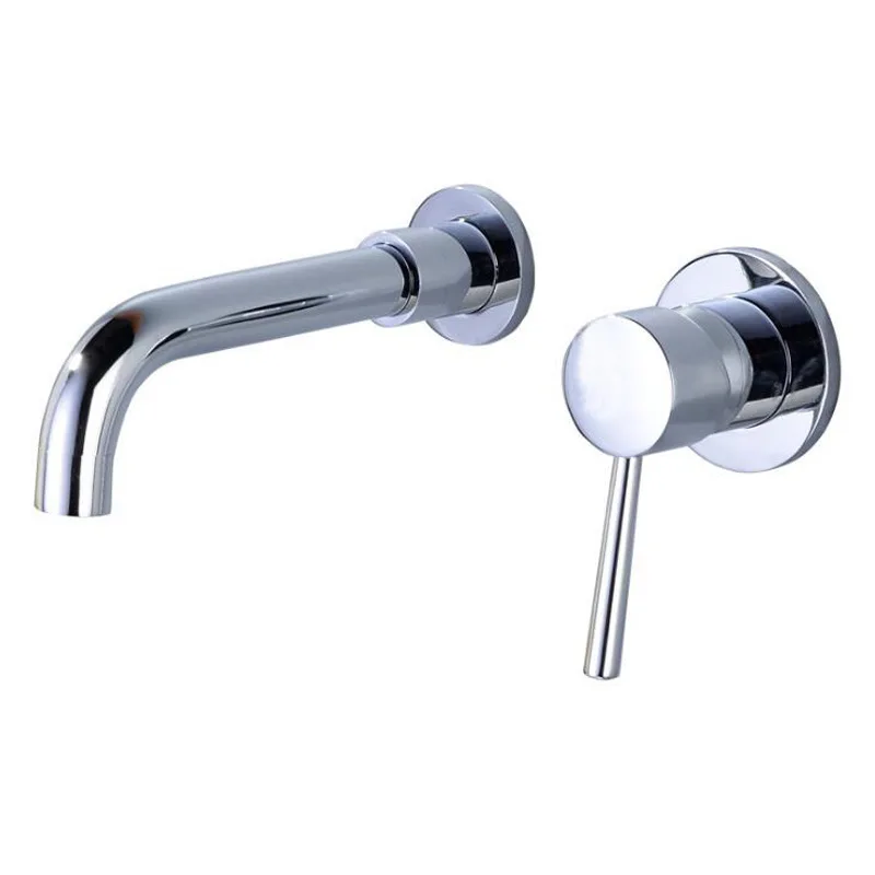 Современный латунный настенный для раковины Смеситель для ванной комнаты кухонный поворотный кран для раковины носик для ванной с одним рычагом из матового серебра