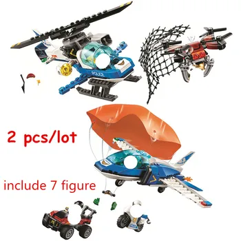 

2pcs/lot City Sky Police Drone Chase and Parachute Arrest Building Blocks Kit Bricks Classic Model Kids Toys For Children Gift