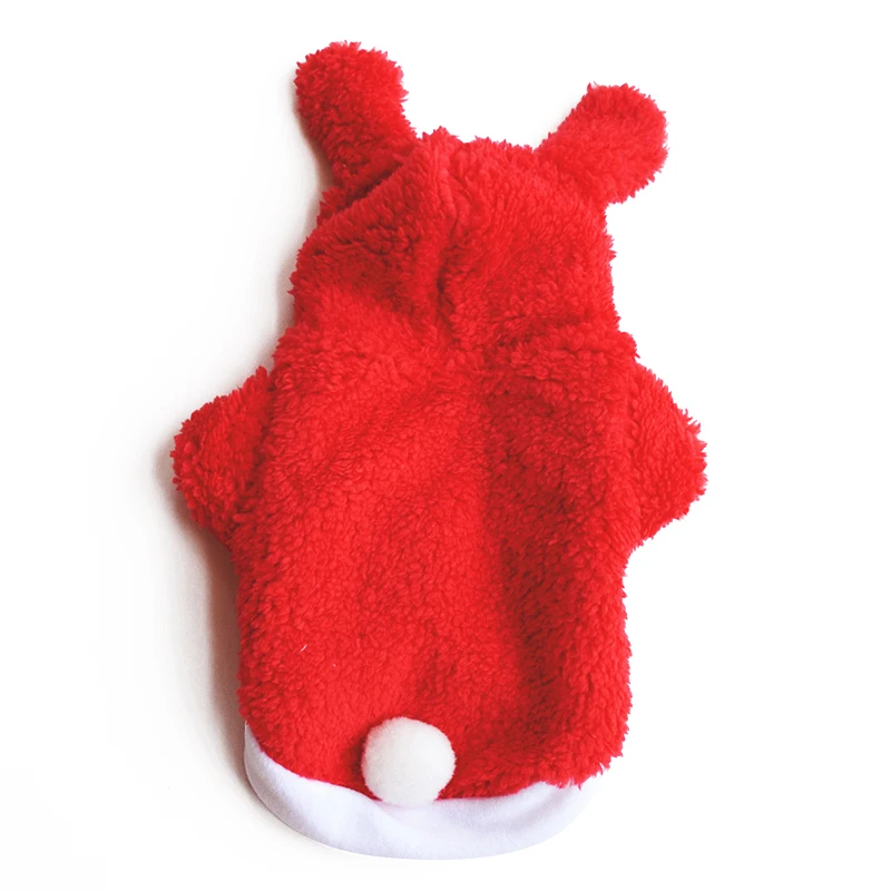 Осенне-зимняя плотная двухслойная хлопковая одежда для животных, теплая одежда для собак, кошек, кроликов, модное однотонное плюшевое пальто с капюшоном - Цвет: Красный
