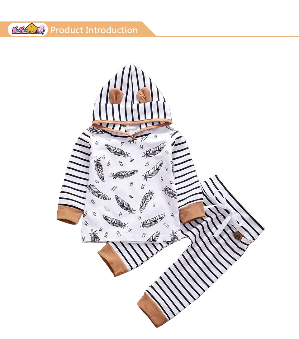 Newborn Baby Strip Long Sleeve Tops+Leggings Hooded Trousers Outfits Cloth Set