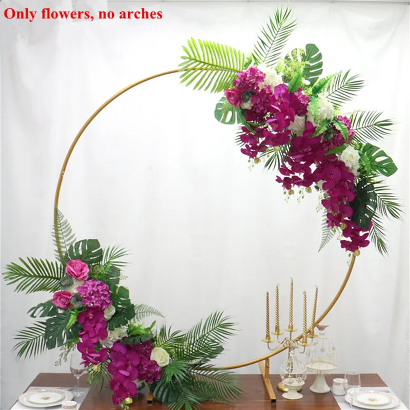 purple 2pcs flower 200 см Искусственный круглый из кованого железа кольцо АРКА двери декор моделирование ряд цветов домашний праздник празднование Свадьба Фотография 1 шт - Цвет: purple 2pcs flower