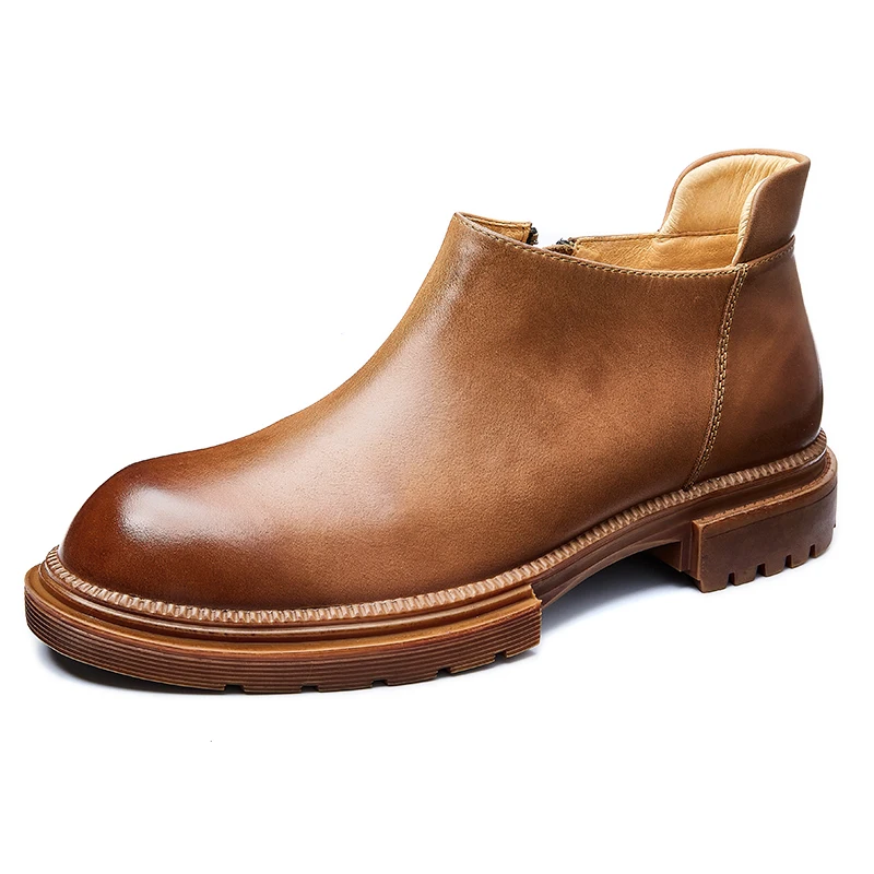 

Chelsea Boots Mens Plus Velvet Short Shoes Autumn Winter Military Boots Round Head Men Zipper Riding boots Cowhide Free Shipping