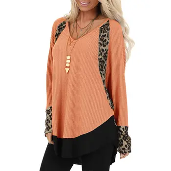 

Leopard Panelled Womens Designer Tops Long Sleeve V Neck Womens Sexy Tshirts Dolman Sleeve Ladies Clothing