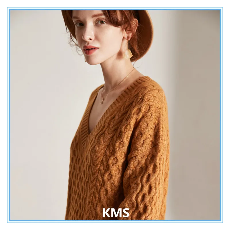 

KMS Cashmere Sweater Mid-length Loose Cashmere Skirt Pullover Sweater Thick Cashmere Base Knitted Dress for Women ONE SIZE