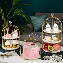 Птичья клетка железная художественная керамическая подставка для тортов десертов украшение стола дисплей стенд многоуровневый поднос послеобеденный чай десерт закуски стойка