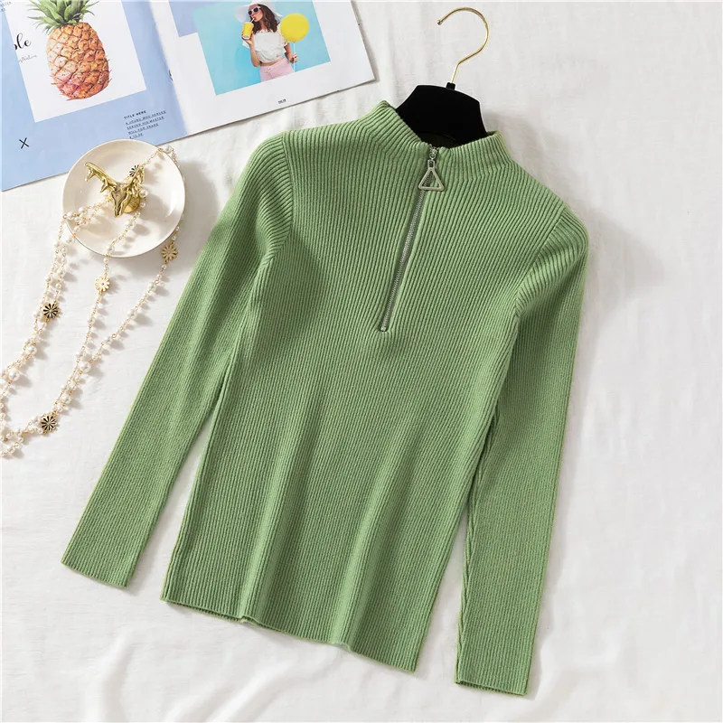 

Retro chic half-high collar simple inside sweater 2019 new winter women long sleeve Half zipper fashion sweater