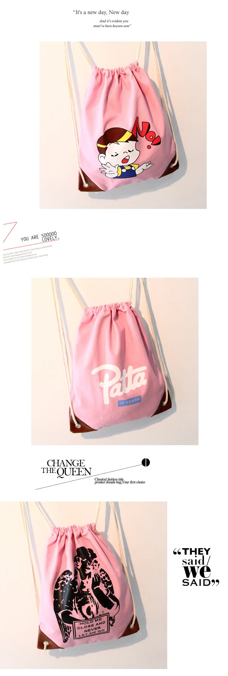 Для женщин Drawstring рюкзак, сумка для покупок из хлопка парусиновая спортивная сумка для путешествий Карманный чехол Worek plecak Sznurek Sacos De Mujer; большие размеры