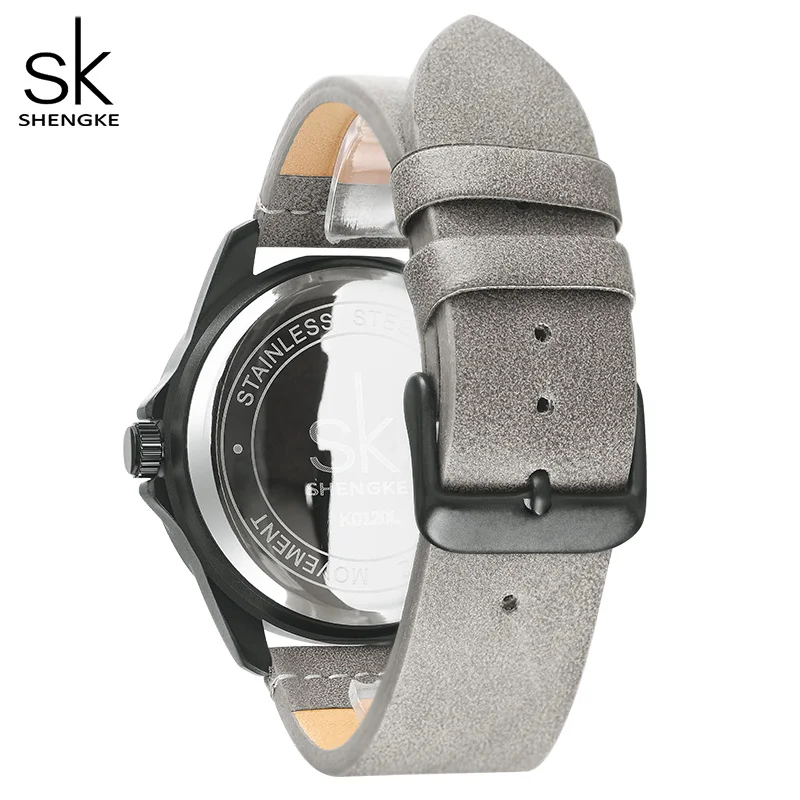 Shengke Women Fashion Grey Quartz Watch Lady Leather Watchband High Quality Casual Waterproof Wristwatch Gift for Wife New