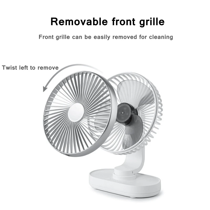 Electric USB Auto Rotation Desktop Fan 4000mAh Rechargeable Air Cooling Conditioner 4 Speed Wind Silent Portable for Home Office
