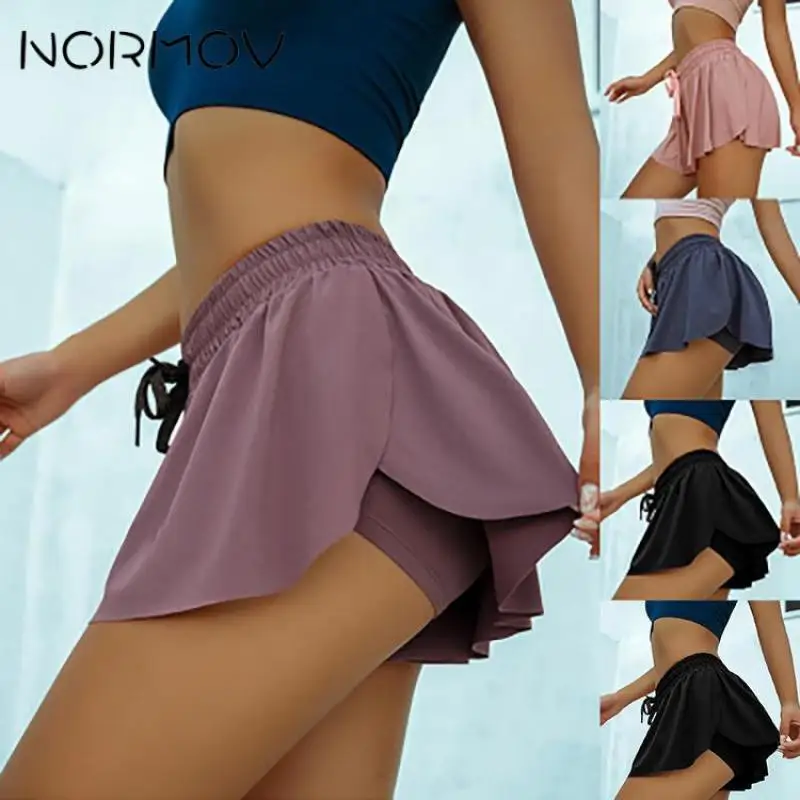 

NORMOV Running Shorts Loose Drawstring Yoga Shorts Solid High Waist Peach Hip Sports Scrunch Butt Workout Shorts Summer