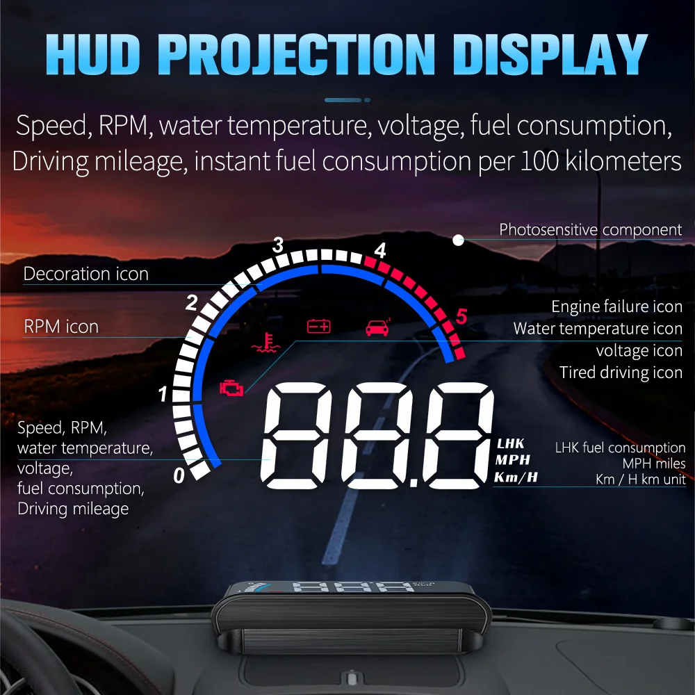 OHANEE M13 HUD OBD2   ÷, ڵ MPH ڵ   HUD   