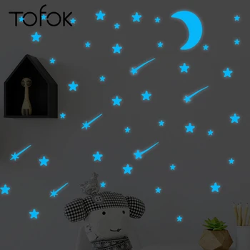 

Tofok 104pcs Blue Luminous Star Wall Sticker DIY Moon Meteor Fluorescent Home Decoration Kids Room Creative Mural Decals