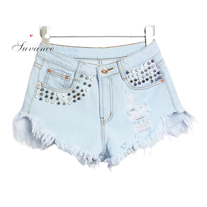 Suvance Summer Fashion High Waist Big Size S 4xl Blue Color Cotton Women Short Jeans Jl Hg014