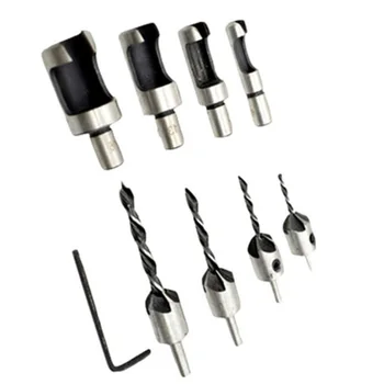 

8 Pieces Drill Bits Woods Drilling Counters Sinks Set Screws Countersink Plug Cutter Cutting Drill Bits