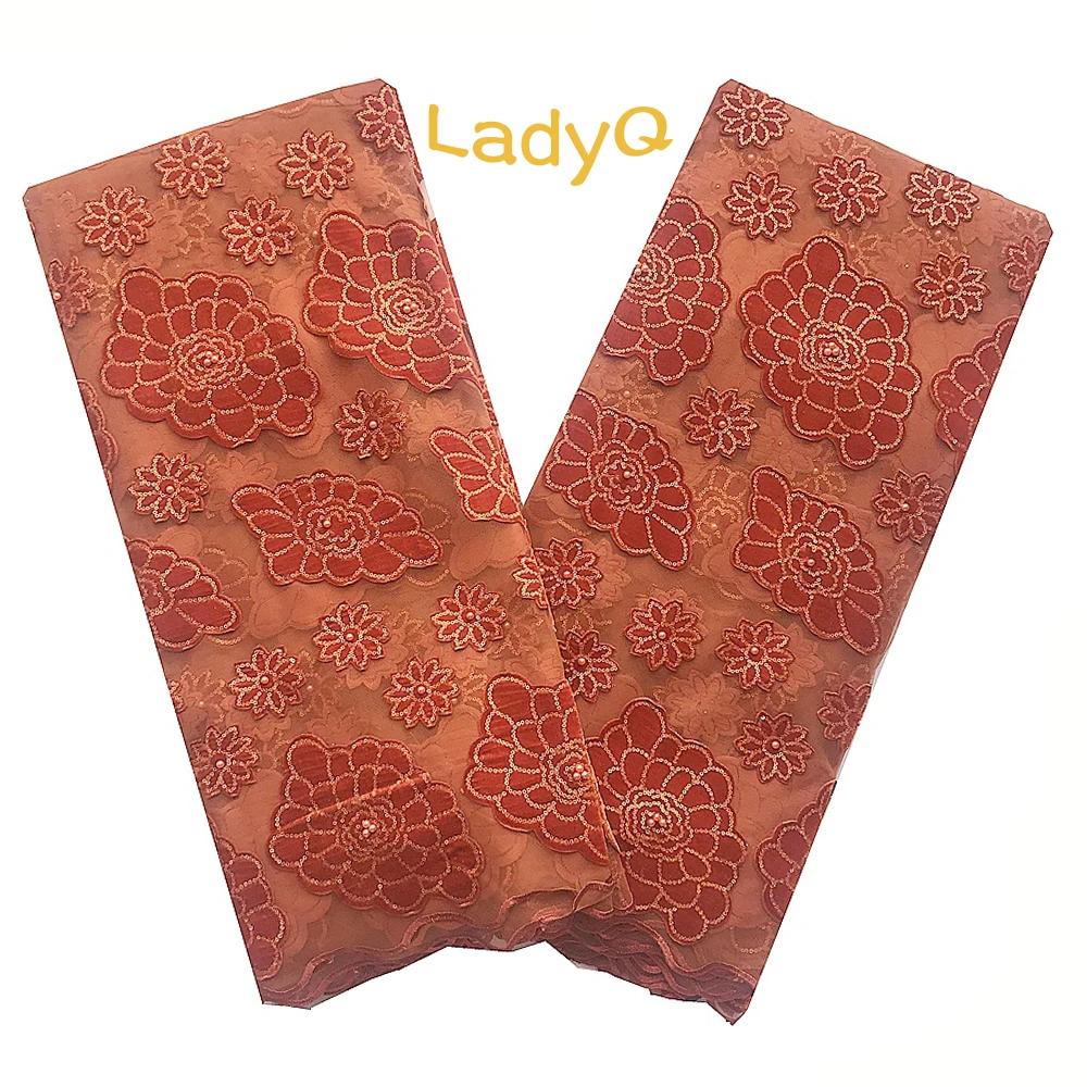 

Wedding Burnt Orange Nigerian Velvet Lace Fabric 2018 High Quality Lace Beaded African Fabric Lace Guipure Tulle Embroidery Lace