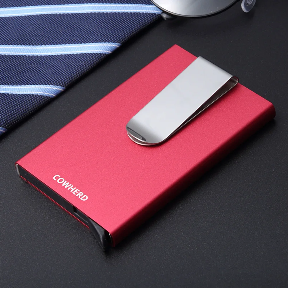 COWHEAD унисекс автоматический всплывающие карты держатель креативный металлический бумажник из нержавеющей стали зажим для денег наличные - Цвет: Red