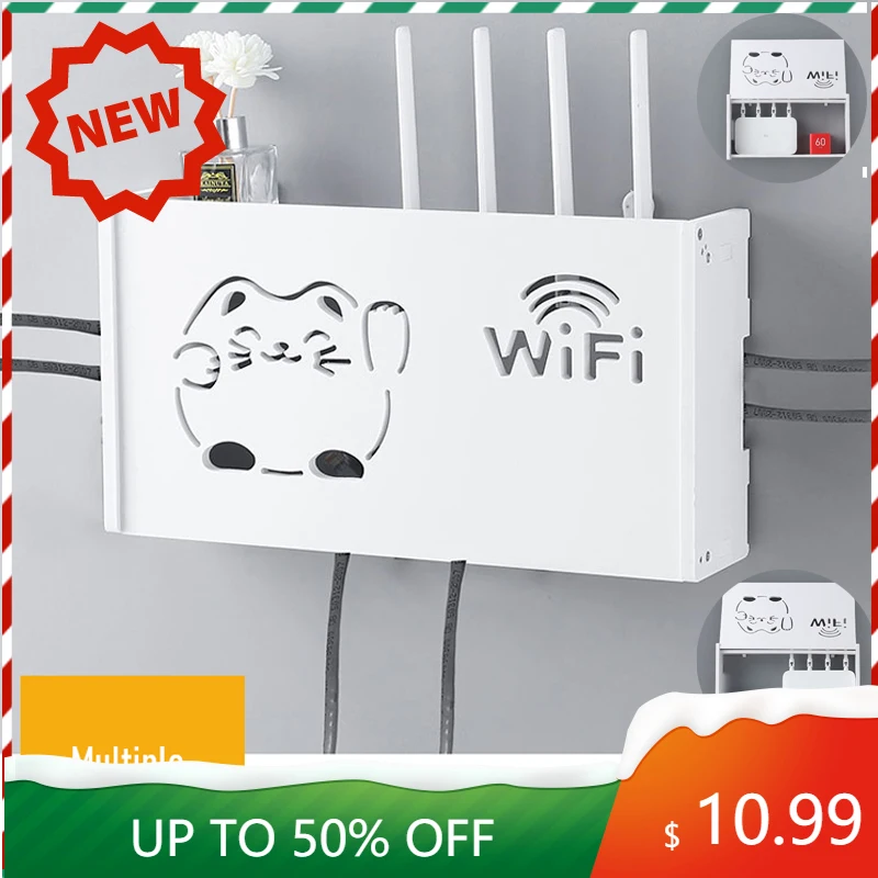 New Shelf Wireless Wifi Router Box PVC Wall Hanging Plug Board Bracket Storage Bins Smile Cat Pattern | Дом и сад