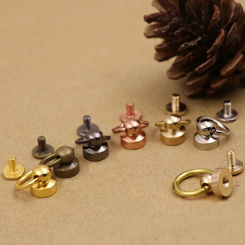 10pcs Brass Ball post with O ring screwback studs rivets Head button stud post & O ring Garment Leather Craft Belt Wallet Decor