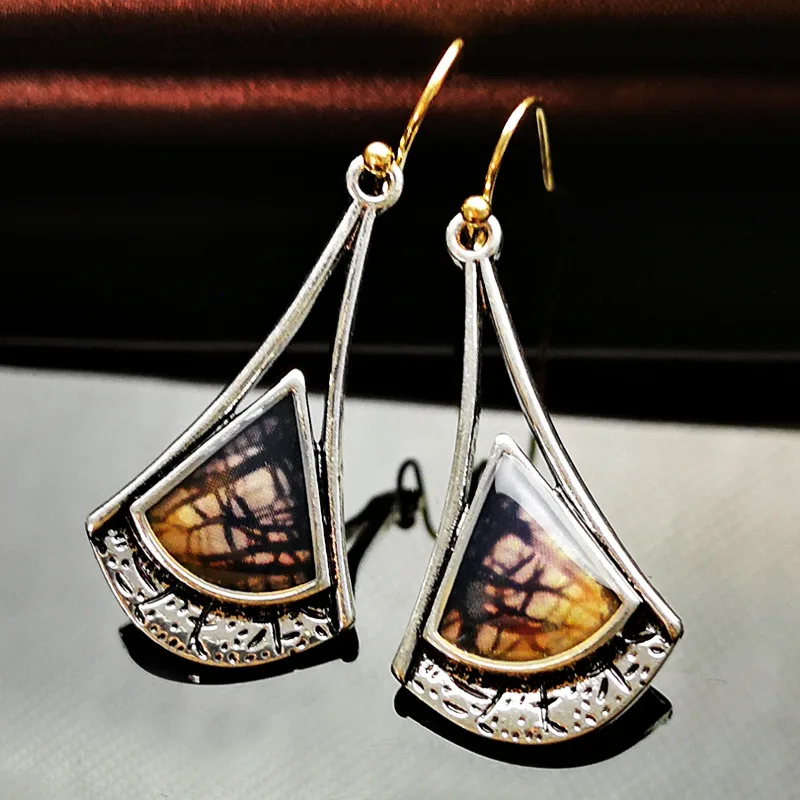 Orecchini Pendenti Vintage Color Argento Ginkgo Biloba Per Donna Orecchini In Resina Foglia Di Ginkgo Vegetale Marrone Bohémien