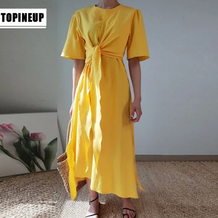 

European Front knotted comfortable Summer Dress Brief Style Elegant Ladies casual Dress