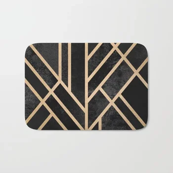 

HOT Bathroom Rugs Art Deco Black Bath Mat Flannel Absorbent Non Slip Doormat for Entrance Door Bathroom Mat Set