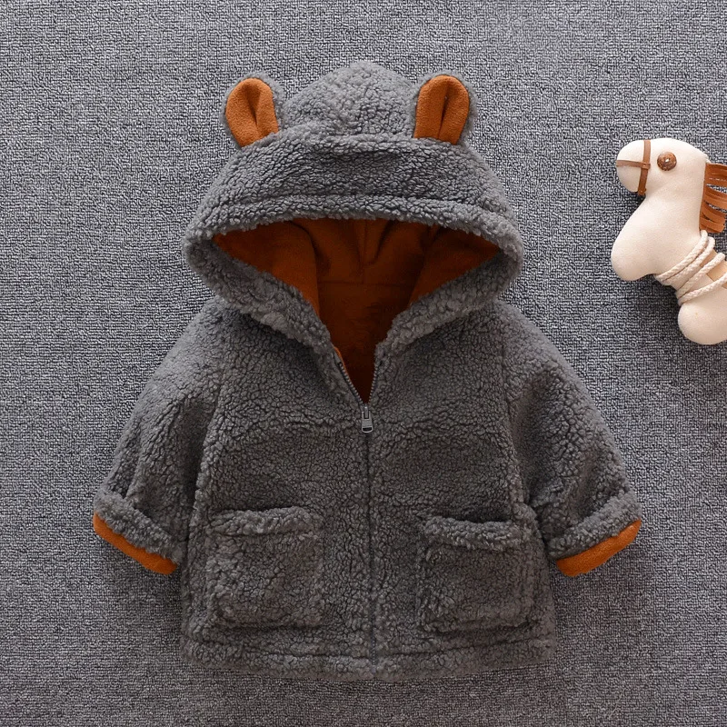 Зимняя Детская куртка, зимняя детская одежда для маленьких мальчиков, детское повседневное плюшевое кашемировое утепленное пальто - Цвет: gray