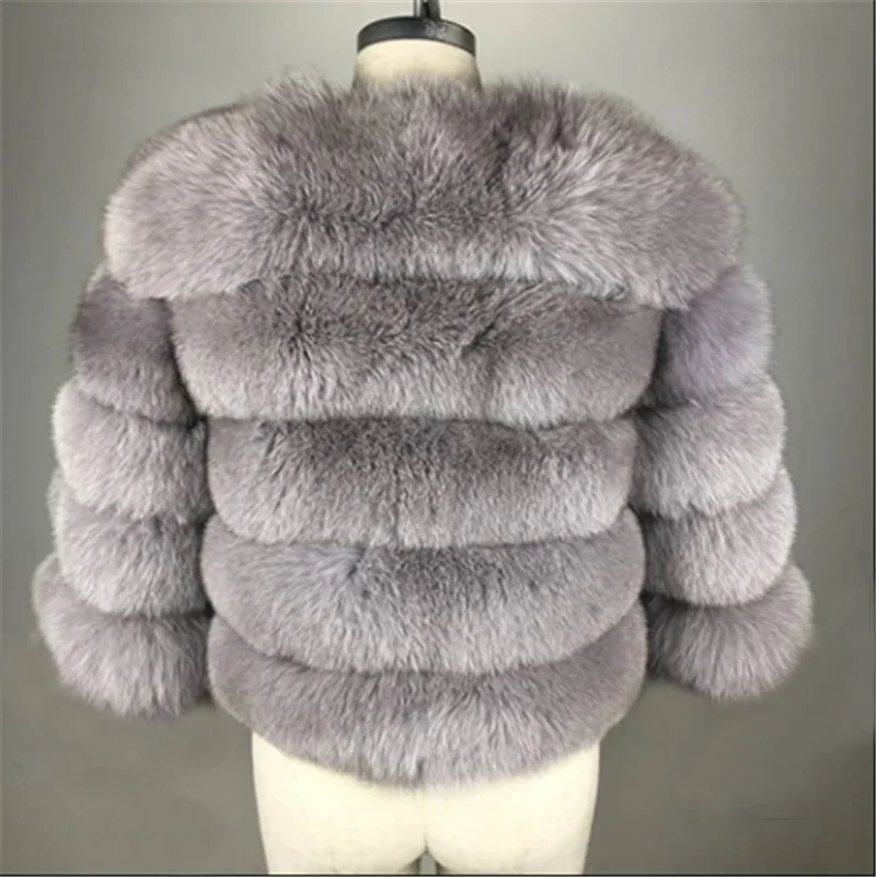 Light Grey Зимняя новая шуба из натурального Лисьего меха для женщин, Полный Пелт, натуральный Лисий мех, куртка 50 см, длинная толстая теплая шуба, роскошная верхняя одежда - Цвет: Light Grey