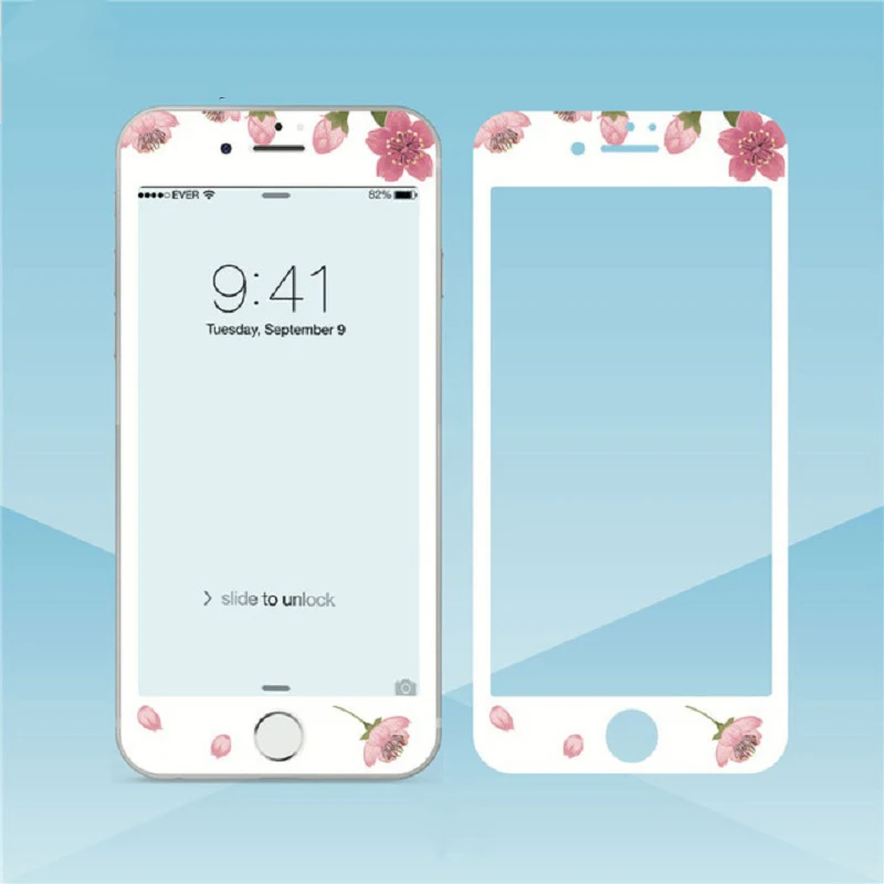 C С цветами и милыми закаленное Стекло для Iphone 7 8 6 6s Экран протектор 3D Мягкий край Защитная пленка с полным покрытием Стекло - Цвет: C
