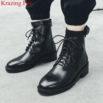 

comfortable genuine leather lace up round toe med heels ankle boots luxury lady motorcycle boots ankle strap winter shoes L58