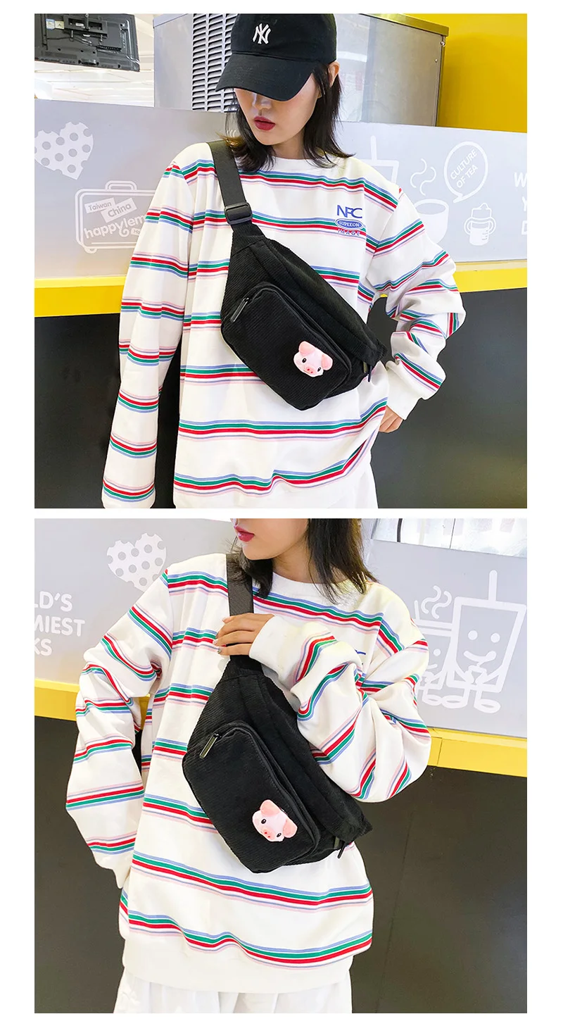 Women Waist Bags Fashion Street Canvas Fanny Pack High Quality Zipper Belt Bag Casual Shoulder Backpak Travel Women Chest Bag